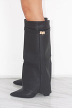 Women's Fold Over Knee High Boots Buckle Detail Night Out Cowboy Style - Lolly 