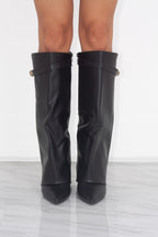 Women's Fold Over Knee High Boots Buckle Detail Night Out Cowboy Style - Lolly 