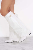 Women's Fold-Over Knee High Boots Cowboy Western Night Out Party - Lolly 