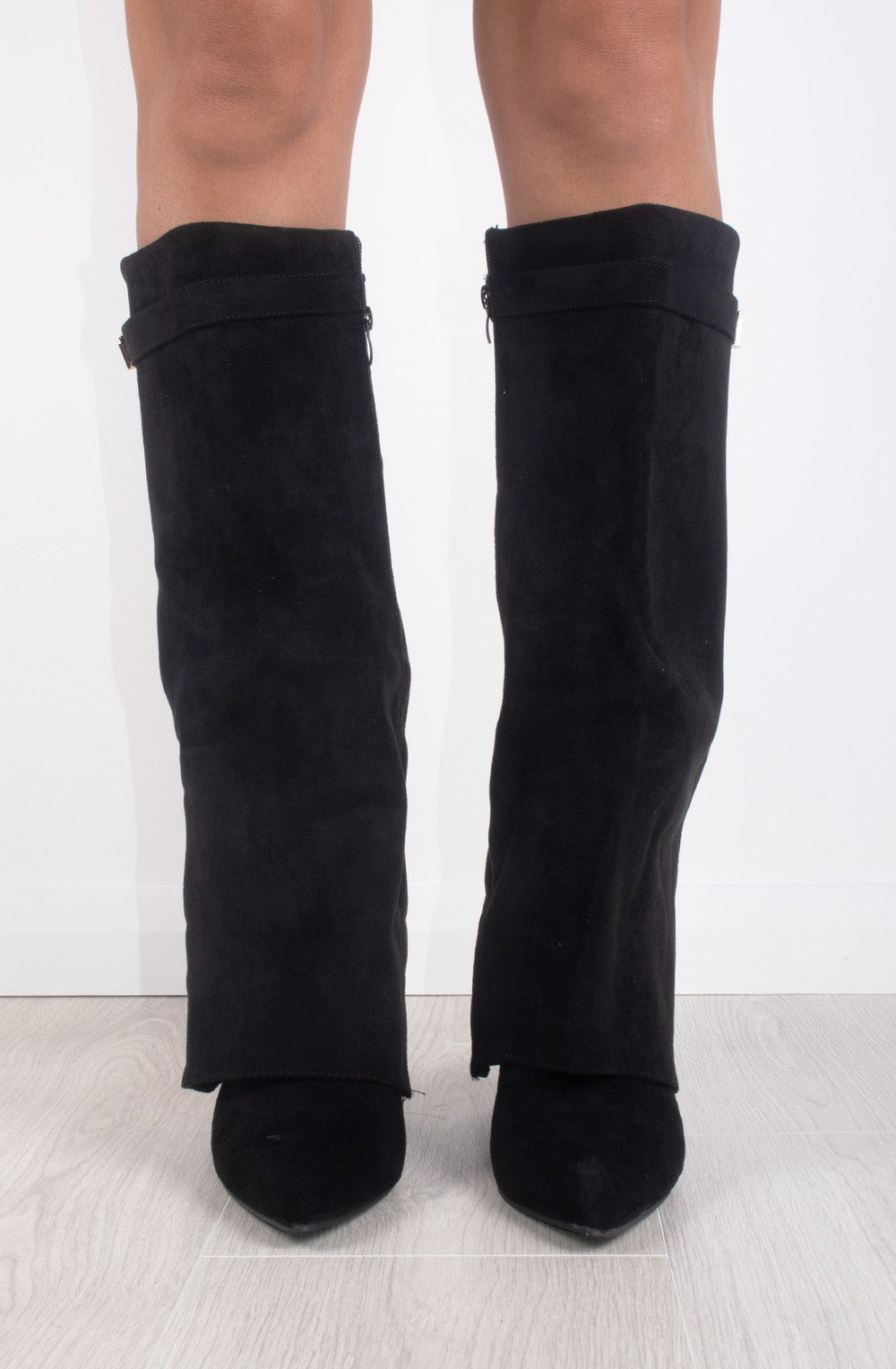 Women's Fold-Over Knee High Boots Faux Suede Buckle Night Out Going Out - Lolly 
