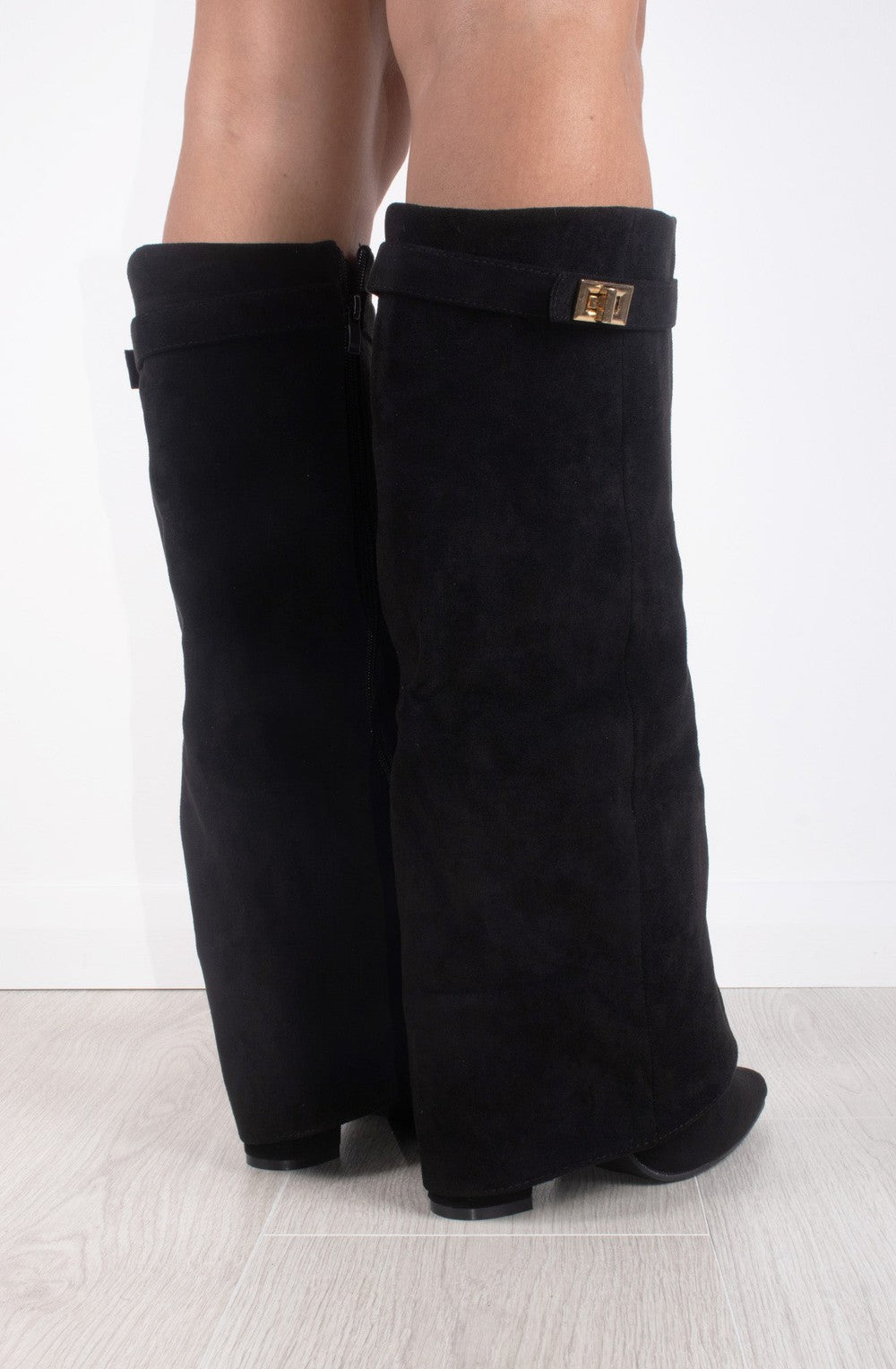 Women's Fold-Over Knee High Boots Faux Suede Buckle Night Out Going Out - Lolly 
