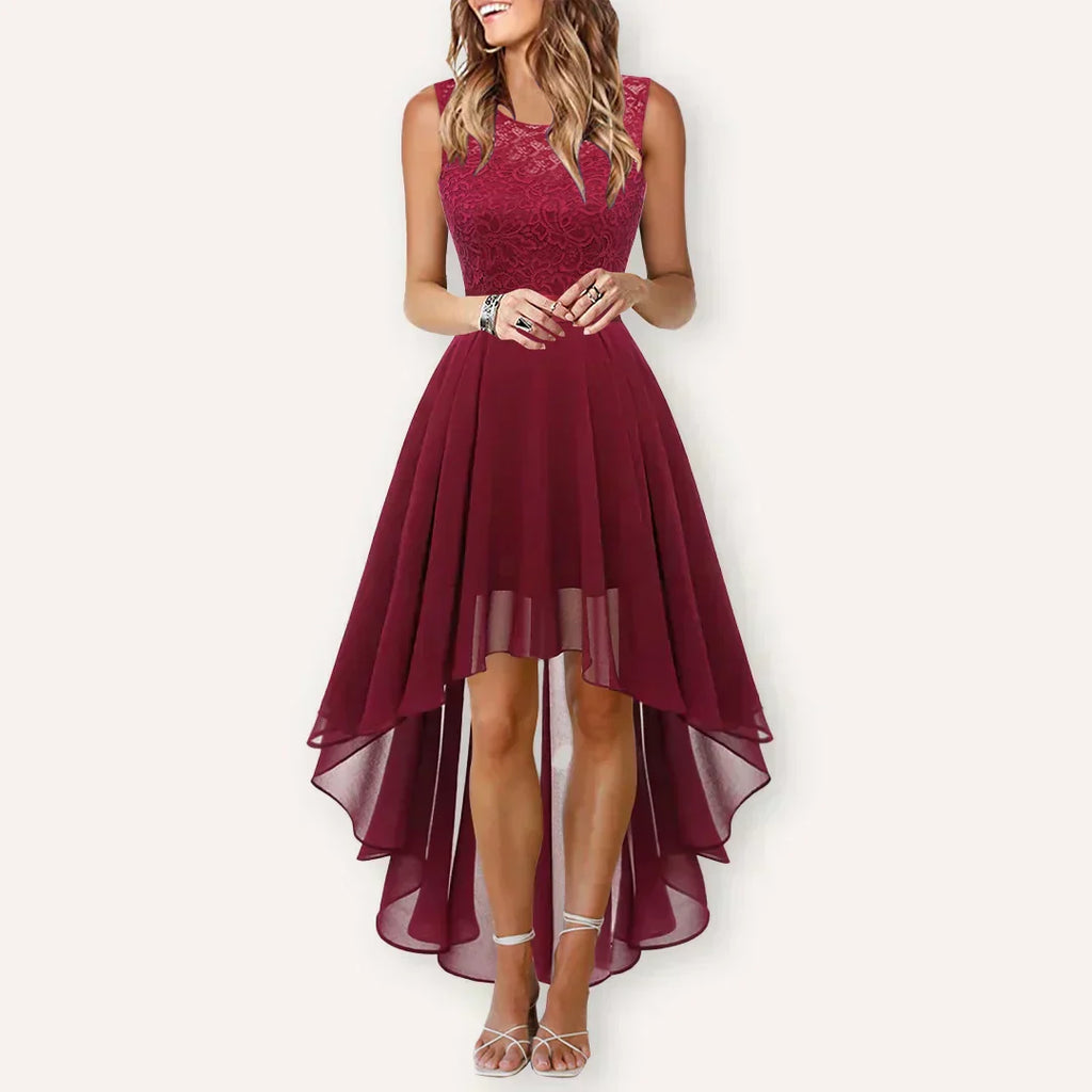 Women's Formal Dress Hi-Low Midi Wedding Guest Sleeveless Fluid Elegant Party Gown - Lolly 