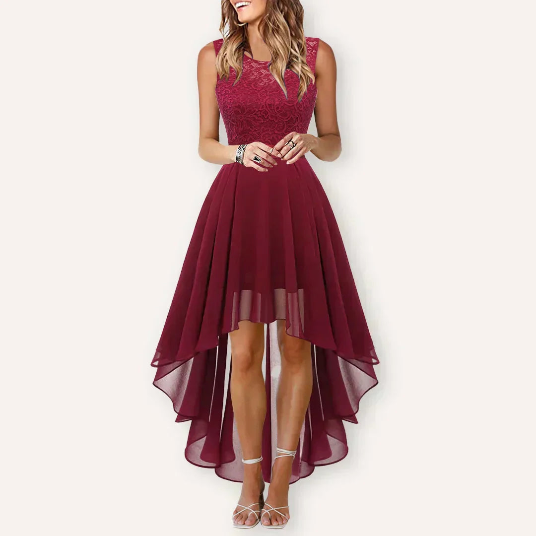 Women's Formal Dress Hi-Low Midi Wedding Guest Sleeveless Fluid Elegant Party Gown - Lolly 