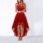 Women's Formal Dress Hi-Low Midi Wedding Guest Sleeveless Fluid Elegant Party Gown - Lolly 