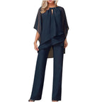 Women's Formal Festive Chiffon Pantsuit Elegant Wide-Leg Flowing Top & Pants Party Event Set - Lolly 