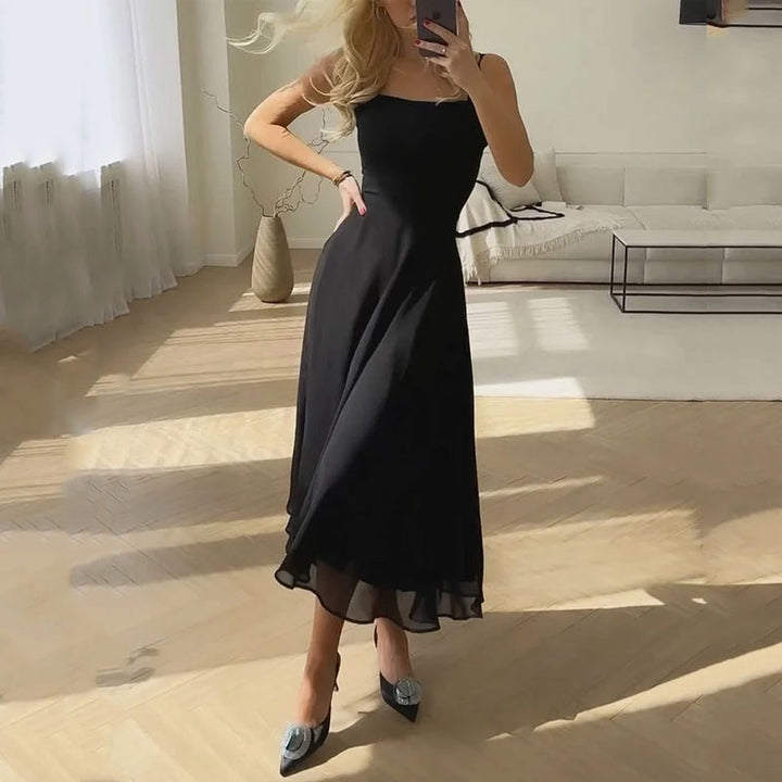 Women's Formal Party Dress Midi Wedding Guest Square Neck Fitted Bodice Fluid Skirt Elegant - Lolly 