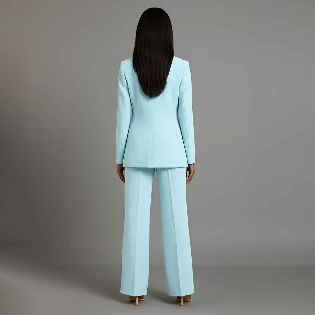 Women's Formal Tailored Suit Set Structured Long Blazer Slim-Fit Wide-Leg Pants Office Elegant – Christi - Lolly 
