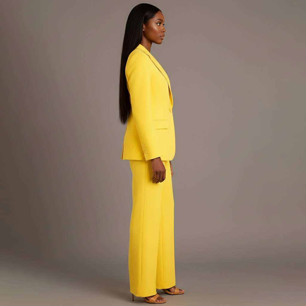 Women's Formal Tailored Suit Set Structured Long Blazer Slim-Fit Wide-Leg Pants Office Elegant – Christi - Lolly 