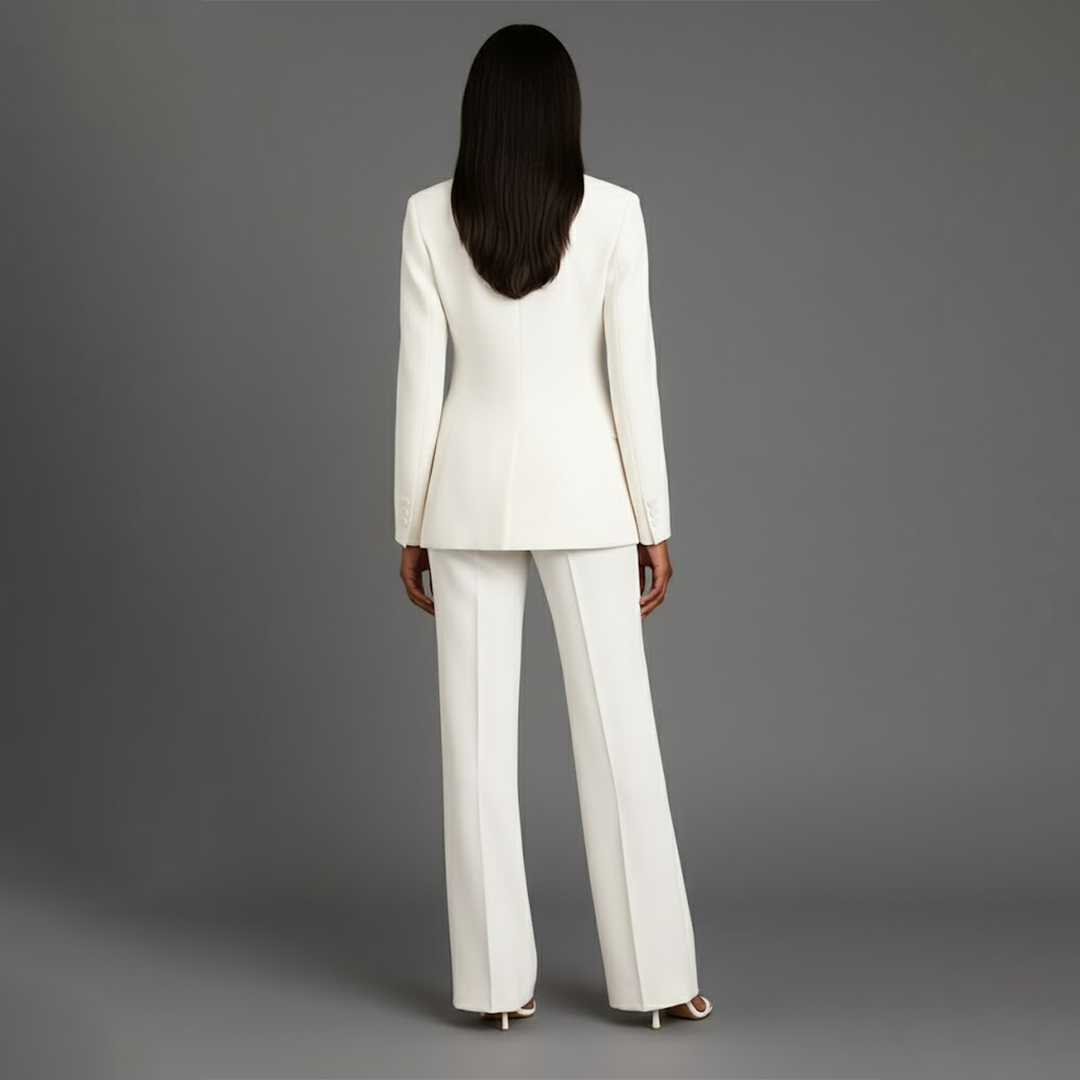 Women's Formal Tailored Suit Set Structured Long Blazer Slim-Fit Wide-Leg Pants Office Elegant – Christi - Lolly 