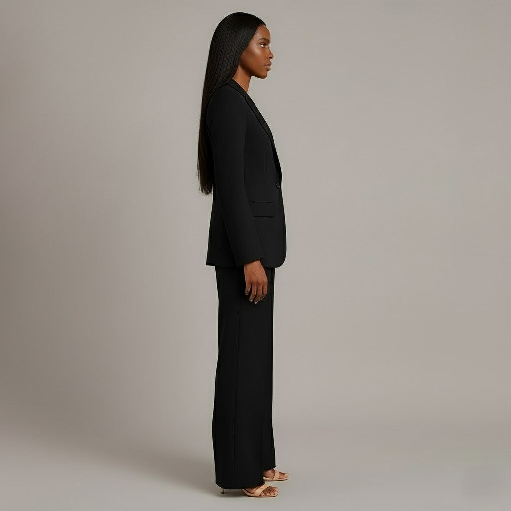 Women's Formal Tailored Suit Set Structured Long Blazer Slim-Fit Wide-Leg Pants Office Elegant – Christi - Lolly 