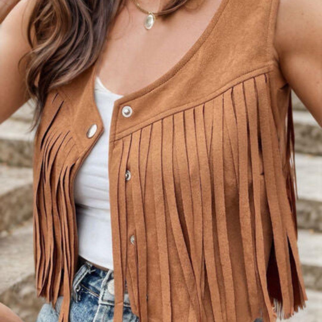 Women's Fringe Suede Vest Boho Western Country Festival Sleeveless Jacket - Lolly 