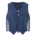 Women's Fringe Suede Vest Boho Western Country Festival Sleeveless Jacket - Lolly 
