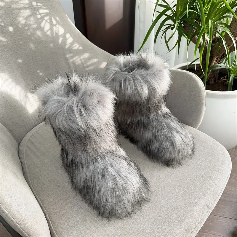 Women's Fur Boots – Fluffy Mid-Calf Slip-On - Lolly 
