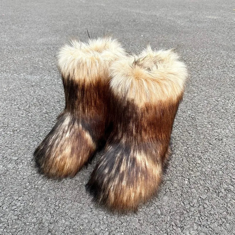 Women's Fur Boots – Fluffy Mid-Calf Slip-On - Lolly 