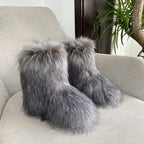 Women's Fur Boots – Fluffy Mid-Calf Slip-On - Lolly 