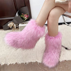 Women's Fur Boots – Fluffy Mid-Calf Slip-On - Lolly 