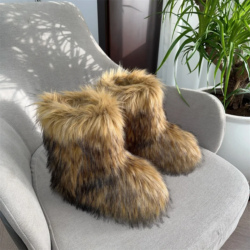 Women's Fur Boots – Fluffy Mid-Calf Slip-On - Lolly 