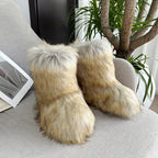 Women's Fur Boots – Fluffy Mid-Calf Slip-On - Lolly 