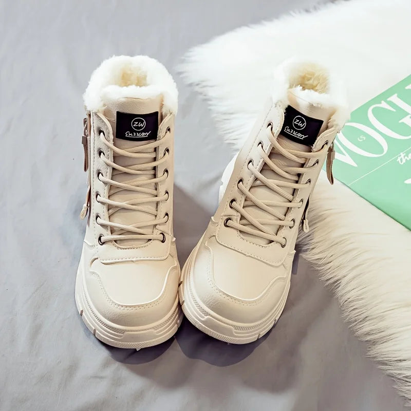 Women's Fur Lined Winter Ankle Boots Lace-Up Cushioned Platform Snow Boots Warm Insulated - Lolly 
