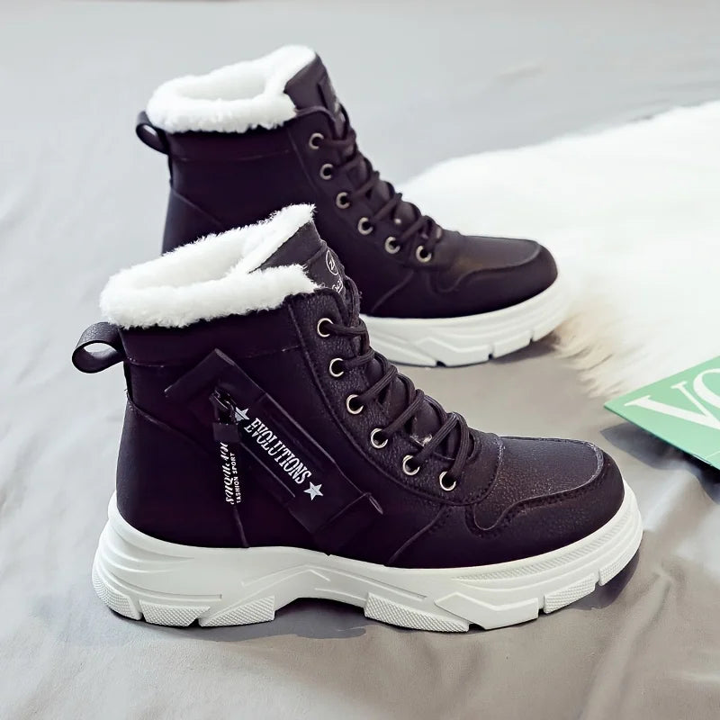 Women's Fur Lined Winter Ankle Boots Lace-Up Cushioned Platform Snow Boots Warm Insulated - Lolly 