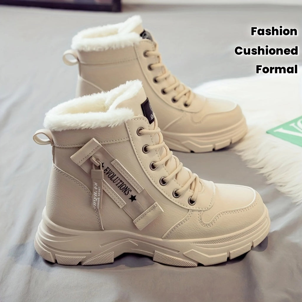 Women's Fur Lined Winter Ankle Boots Lace-Up Cushioned Platform Snow Boots Warm Insulated - Lolly 