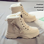 Women's Fur Lined Winter Ankle Boots Lace-Up Cushioned Platform Snow Boots Warm Insulated - Lolly 