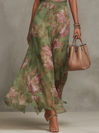 Women's Green Floral Chiffon Halter Neck Maxi Dress Sleeveless Open Back Flowing Formal Beach Vacation Wedding Guest Garden Party – Florence - Lolly 