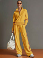Women's Half-Zip Sweatshirt Wide-Leg Pants Set Sporty Athleisure Tracksuit Casual Two-Piece Outfit - Lolly 