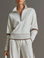 Women's Half-Zip Sweatshirt Wide-Leg Pants Set Sporty Athleisure Tracksuit Casual Two-Piece Outfit - Lolly 