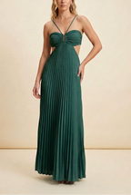 Women's Halter Pleated Long Dress Formal Prom Wedding Guest Gala Ceremony Evening Elegant Backless – Luella - Lolly 