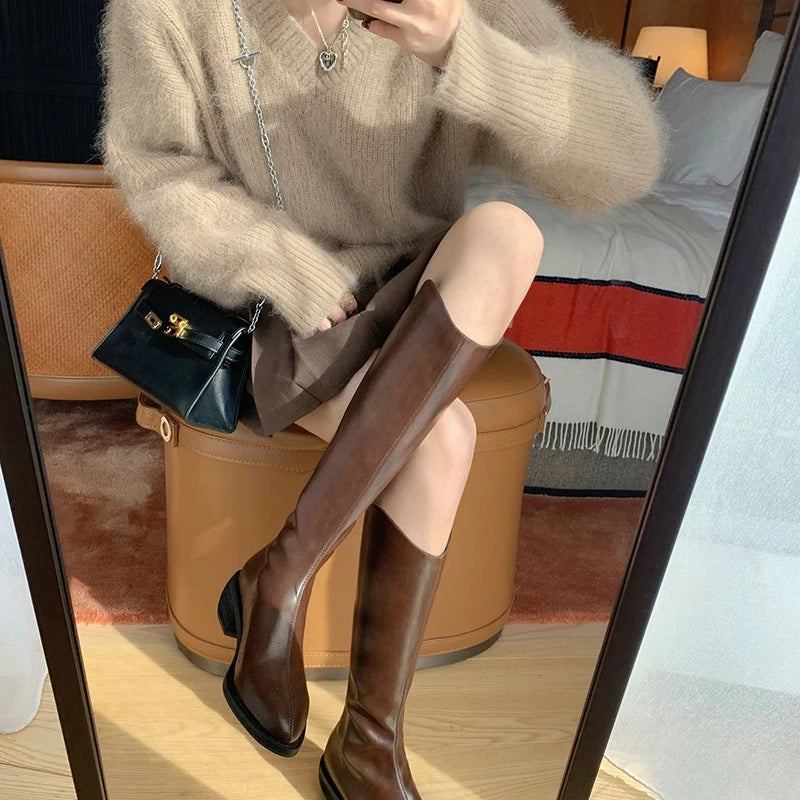 Women's Heel Knee High Boots – Pointed Toe Pull-On - Lolly 
