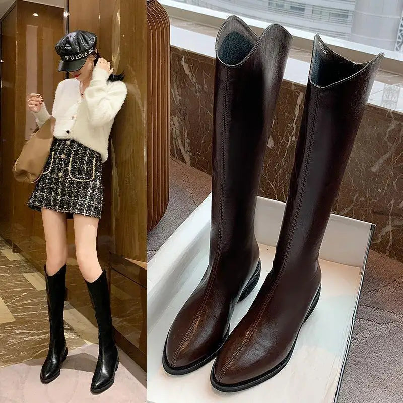 Women's Heel Knee High Boots – Pointed Toe Pull-On - Lolly 