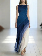Women's High Waist Patchwork Tulle Sleeveless Maxi Dress Formal Prom Gala Wedding Guest Evening Elegant – Lumière - Lolly 