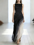 Women's High Waist Patchwork Tulle Sleeveless Maxi Dress Formal Prom Gala Wedding Guest Evening Elegant – Lumière - Lolly 