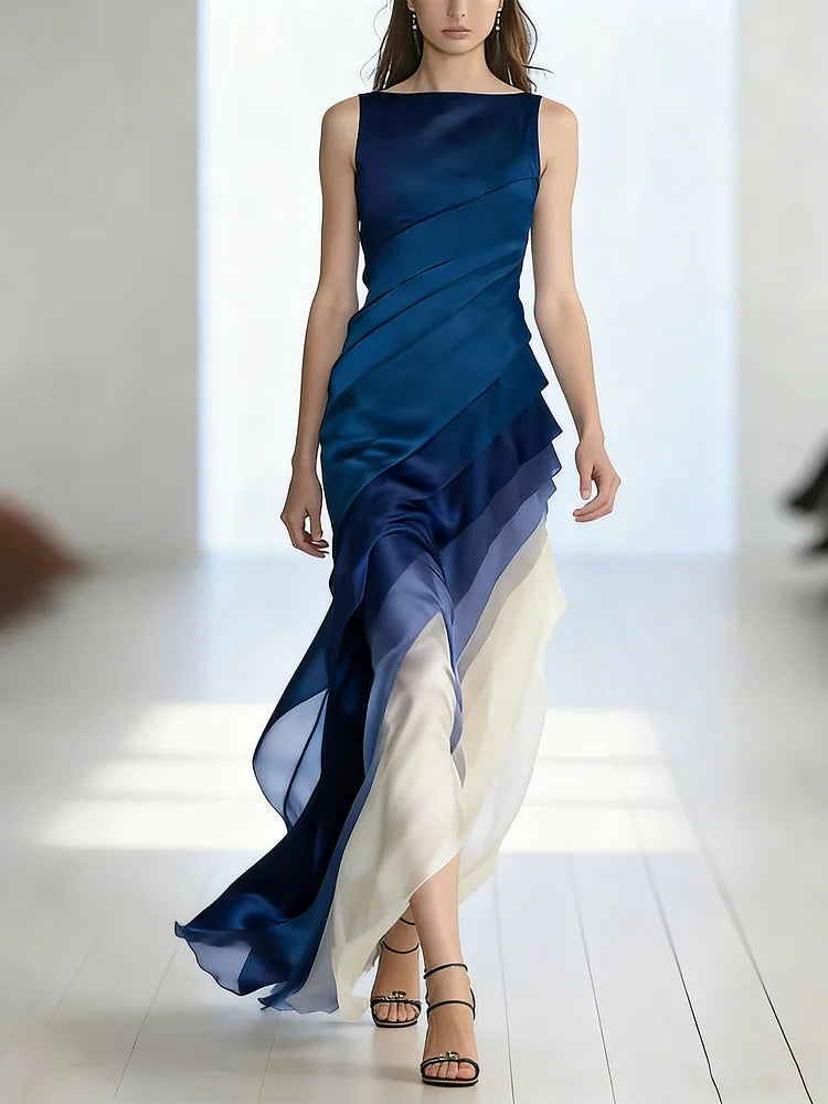 Women's High Waist Patchwork Tulle Sleeveless Maxi Dress Formal Prom Gala Wedding Guest Evening Elegant – Lumière - Lolly 
