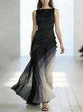 Women's High Waist Patchwork Tulle Sleeveless Maxi Dress Formal Prom Gala Wedding Guest Evening Elegant – Lumière - Lolly 