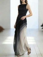 Women's High Waist Patchwork Tulle Sleeveless Maxi Dress Formal Prom Gala Wedding Guest Evening Elegant – Lumière - Lolly 