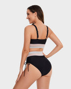 Women's High-Waist Tummy Control Halter Bikini Set Woven Band Tie Side Beach Pool Vacation Resort Summer – Burgundy Green Black - Lolly 