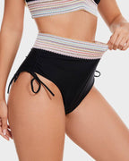 Women's High-Waist Tummy Control Halter Bikini Set Woven Band Tie Side Beach Pool Vacation Resort Summer – Burgundy Green Black - Lolly 