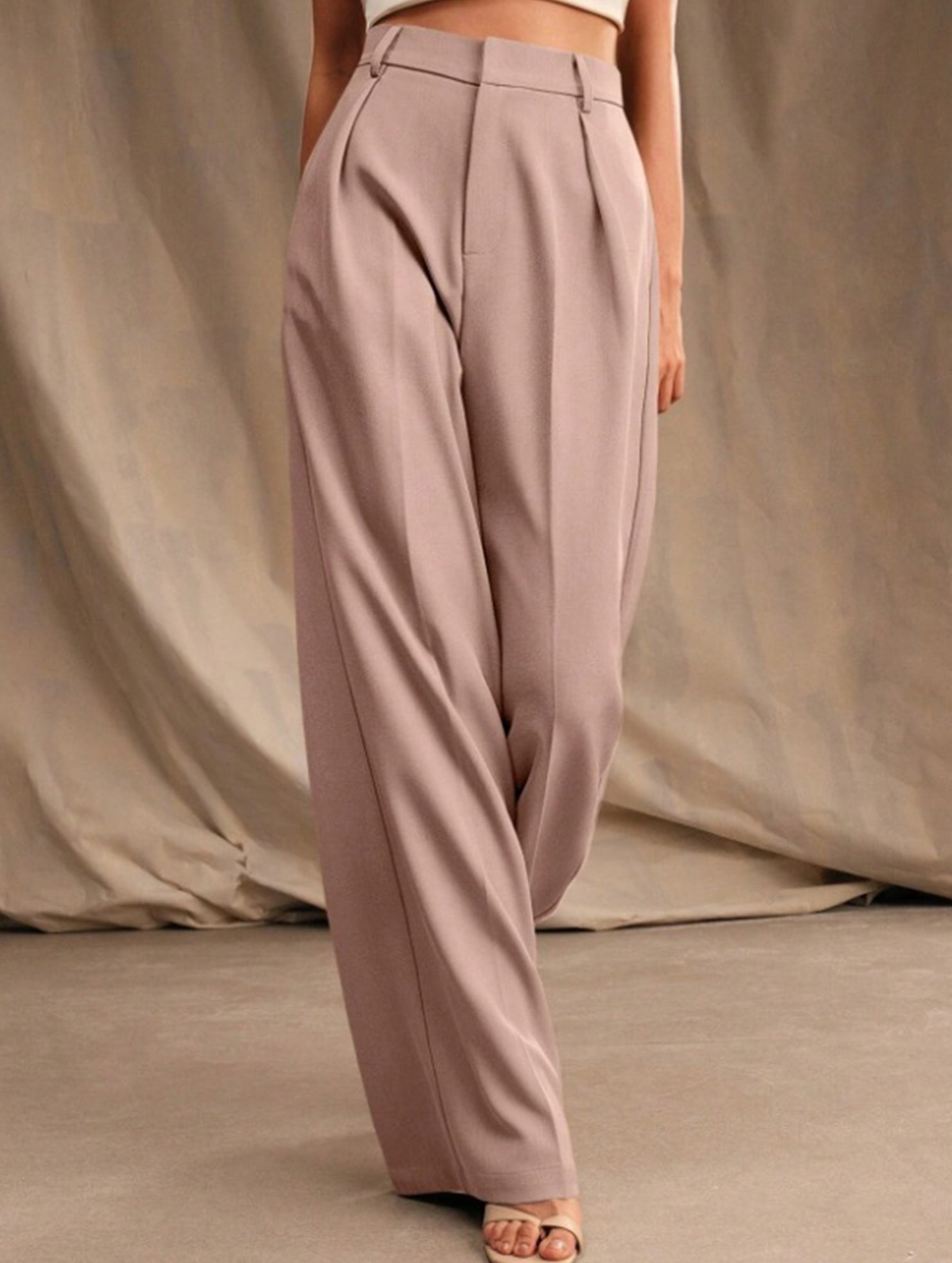 Women's High Waist Wide Leg Drape Pants Loose Flowing Polyester Casual Formal Everyday Trousers – Multicolor - Lolly 
