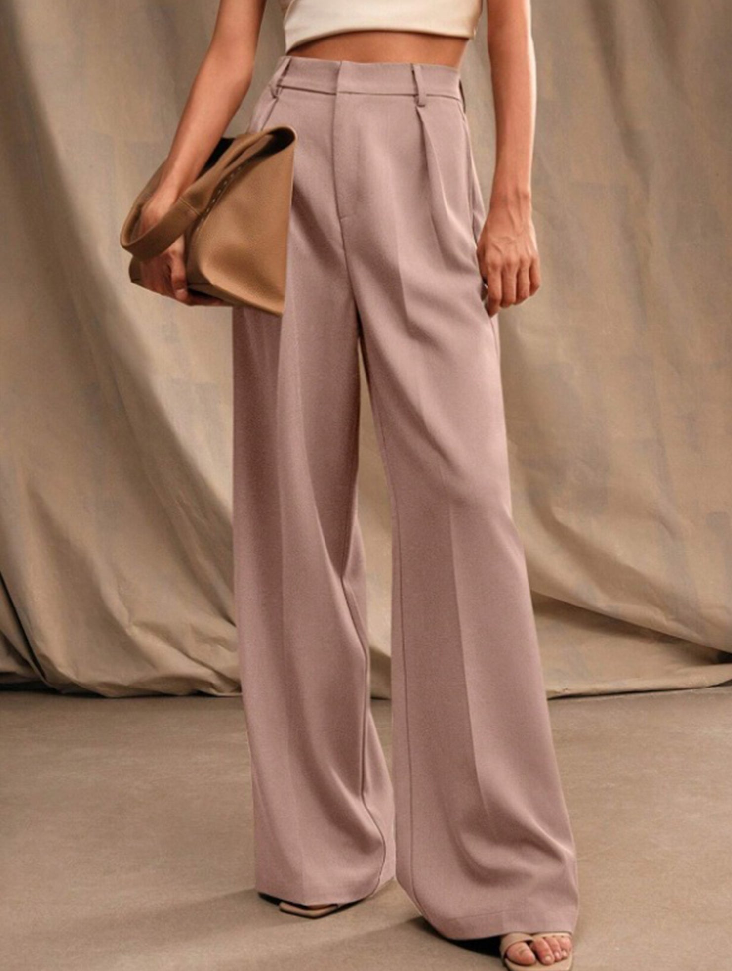 Women's High Waist Wide Leg Drape Pants Loose Flowing Polyester Casual Formal Everyday Trousers – Multicolor - Lolly 