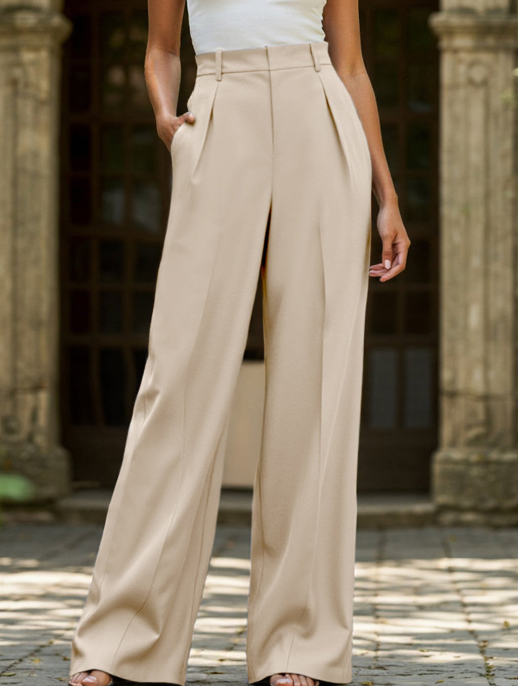Women's High Waist Wide Leg Drape Pants Loose Flowing Polyester Casual Formal Everyday Trousers – Multicolor - Lolly 