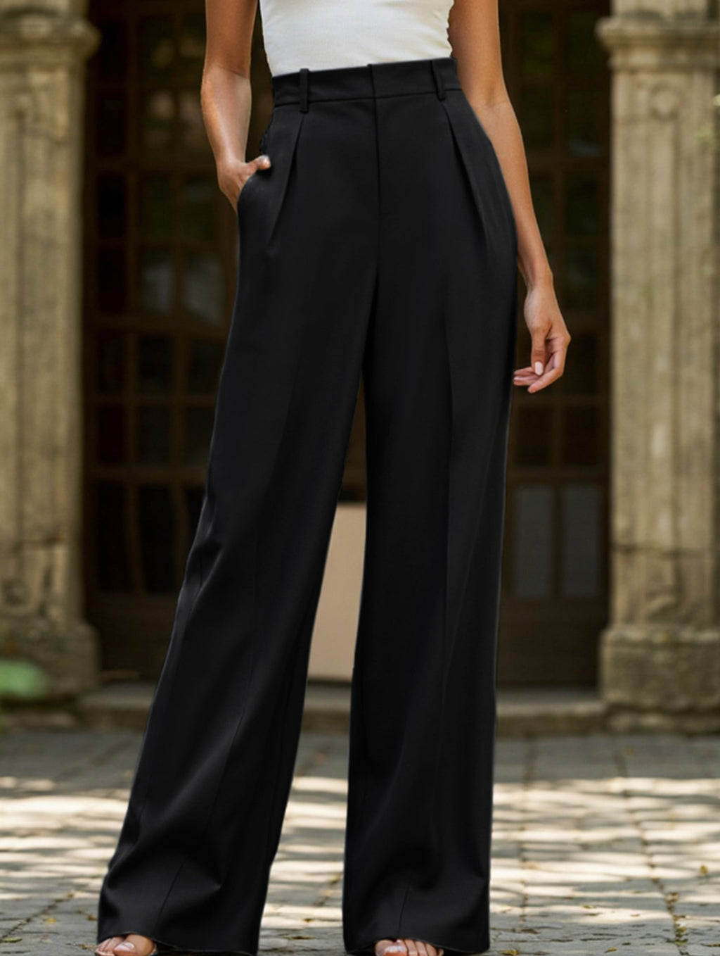 Women's High Waist Wide Leg Drape Pants Loose Flowing Polyester Casual Formal Everyday Trousers – Multicolor - Lolly 