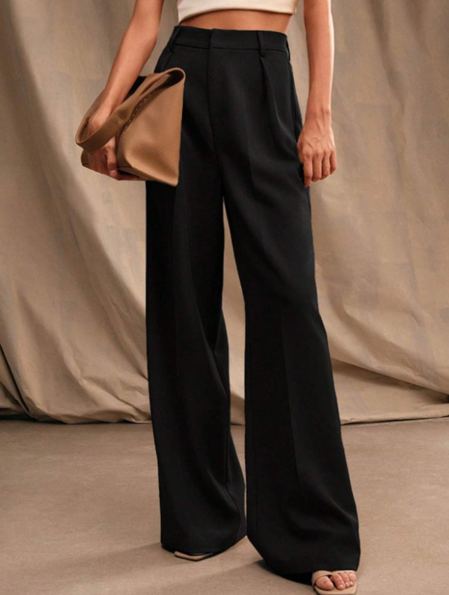 Women's High Waist Wide Leg Drape Pants Loose Flowing Polyester Casual Formal Everyday Trousers – Multicolor - Lolly 
