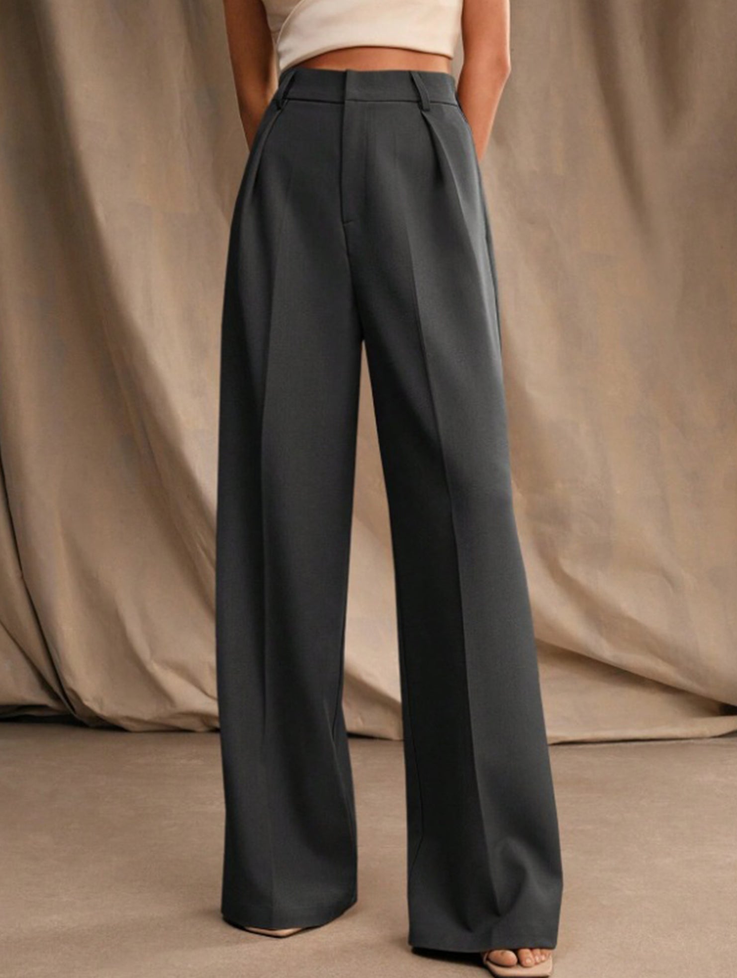Women's High Waist Wide Leg Drape Pants Loose Flowing Polyester Casual Formal Everyday Trousers – Multicolor - Lolly 
