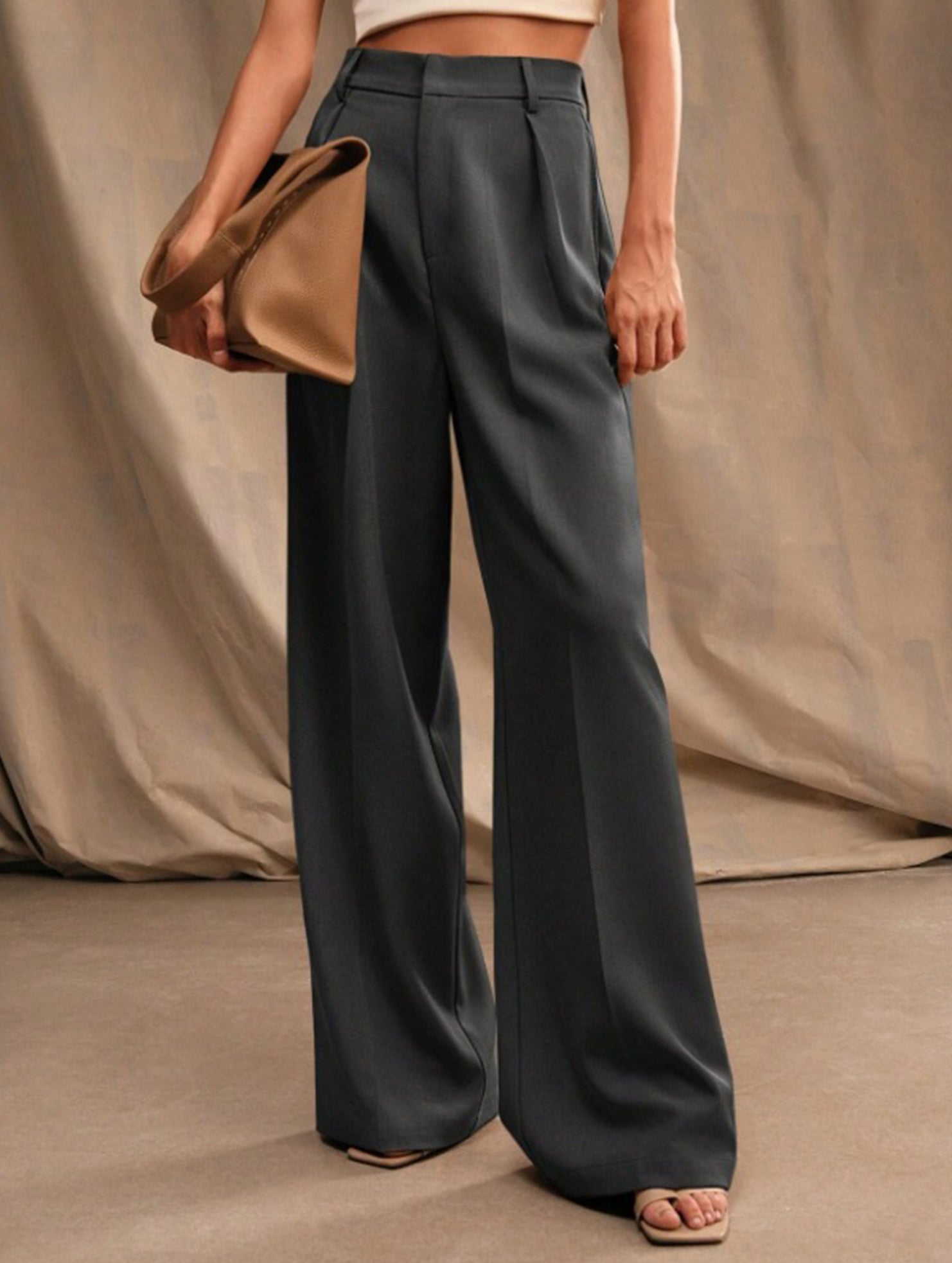 Women's High Waist Wide Leg Drape Pants Loose Flowing Polyester Casual Formal Everyday Trousers – Multicolor - Lolly 