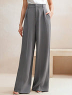 Women's High Waist Wide Leg Drape Pants Loose Flowing Polyester Casual Formal Everyday Trousers – Multicolor - Lolly 