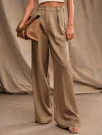 Women's High Waist Wide Leg Drape Pants Loose Flowing Polyester Casual Formal Everyday Trousers – Multicolor - Lolly 