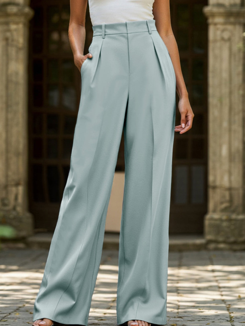 Women's High Waist Wide Leg Drape Pants Loose Flowing Polyester Casual Formal Everyday Trousers – Multicolor - Lolly 
