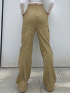 Women's High-Waisted Loose Straight-Leg Pants Casual Work Office Formal Everyday Floor-Length Trousers – Navy - Lolly 